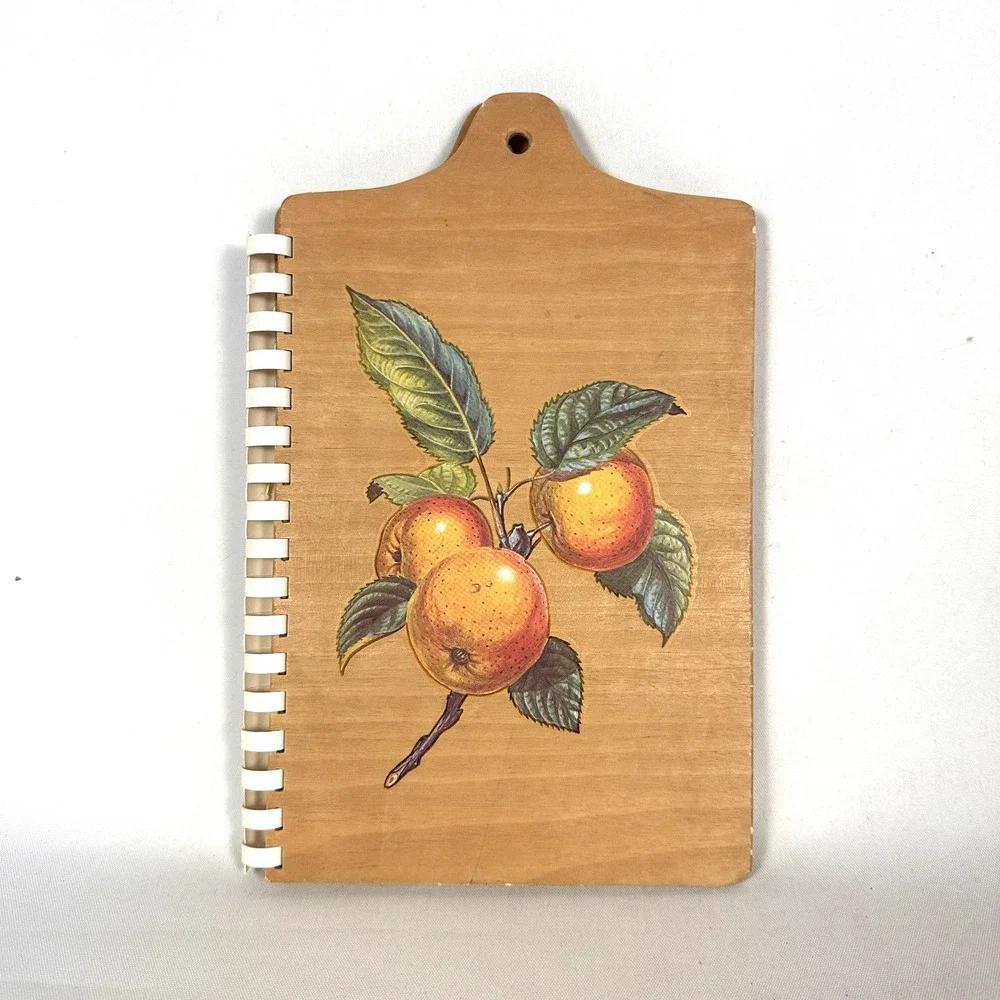 Wood Recipe Organizer Spiral Bound Recipe‎ Book w Tabs Fruit Cover 10x6.5